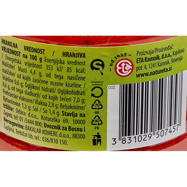 AJVAR SLATKI NATURETA 290g ORBICO