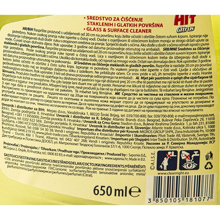 ČISTILO ARF STAKLO CITRUS 650ml SAPONIA