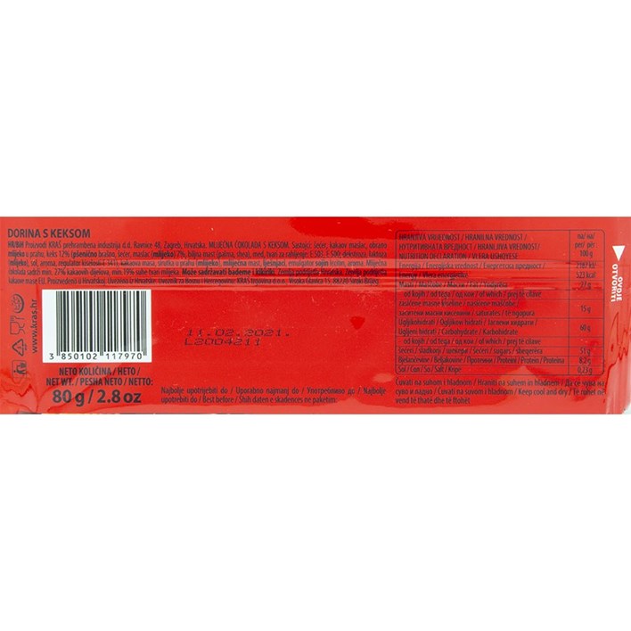 ČOKOLADA DORINA S KEKSOM 80g KRAŠ