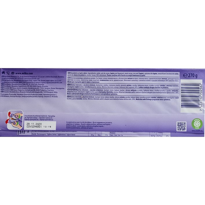 ČOKOLADA MILKA ALPINE MILK 270g