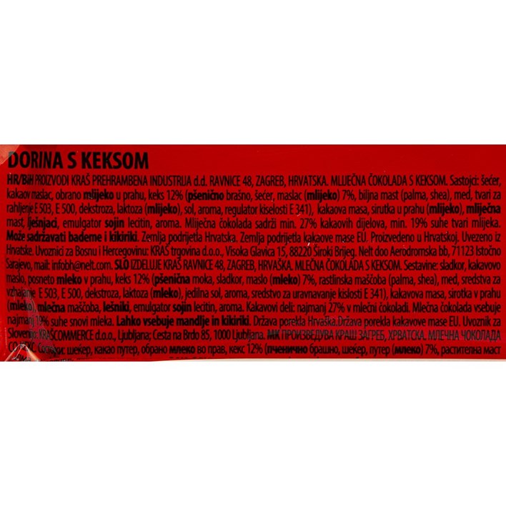 ČOKOLADA DORINA KEKS 220g KRAŠ