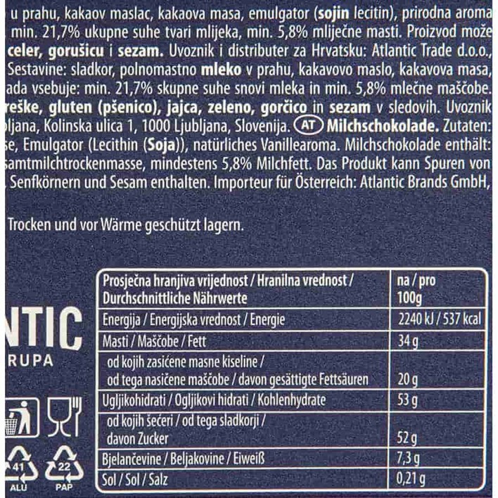 ČOKOLADA JIMMY FANTASTIC MILK 180g ATLANTIC