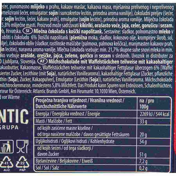ČOKOLADA JIMMY FANTASTIC WITH WAFER 180g ATLANTIC