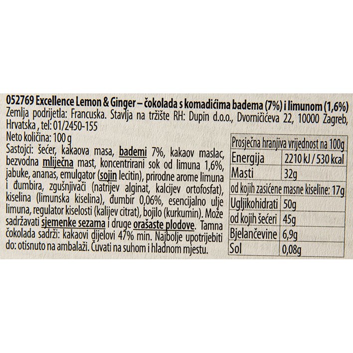 ČOKOLADA LINDT LEMON GINGER 100g DUPIN