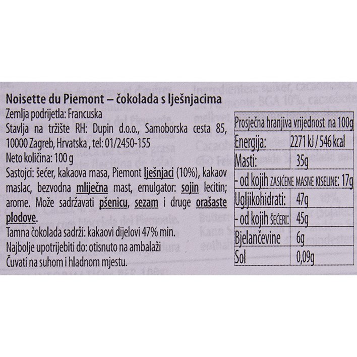 ČOKOLADA LINDT NOISETTE 100g DUPIN