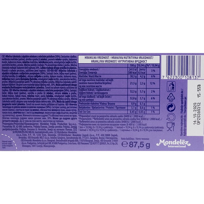 ČOKOLADA MILKA MILKINI CHOCO BAR MILK 87,5g AWT