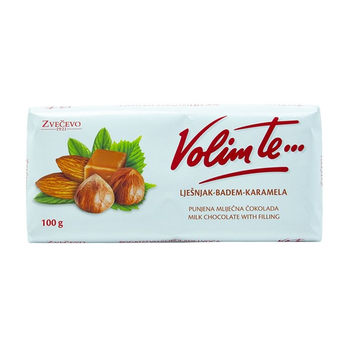 ČOKOLADA VOLIM TE LJEŠNJAK BADEM 100G ZVEČEVO