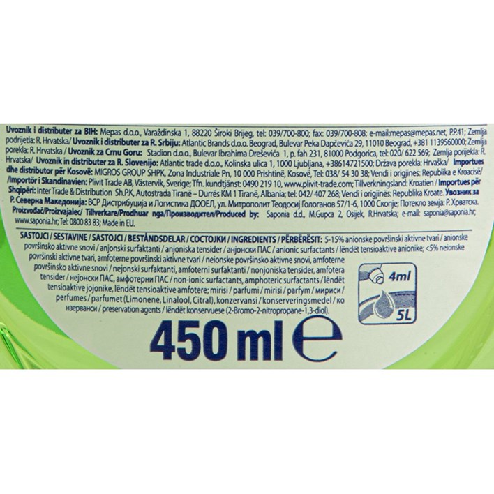 DETERĐENT LIKVI FRESH 450ml SAPONIA
