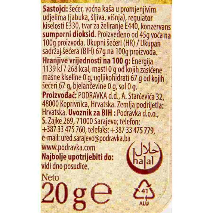 DŽEM MIJEŠANO VOĆE 20g PODRAVKA