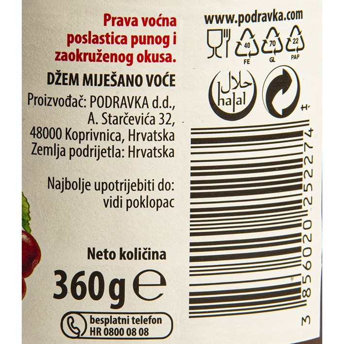DŽEM  MIJEŠANO VOĆE 360g PODRAVKA