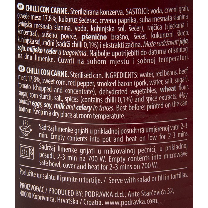 GOTOVO JELO CHILLI CON CARNE 300g PODRAVKA