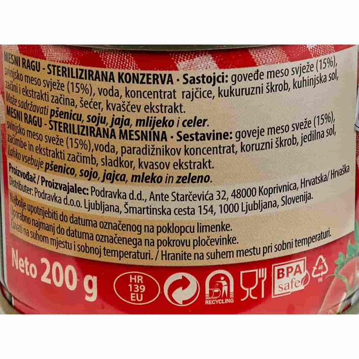 GOTOVO JELO MESNI RAGU 200g LIMENKA PODRAVKA
