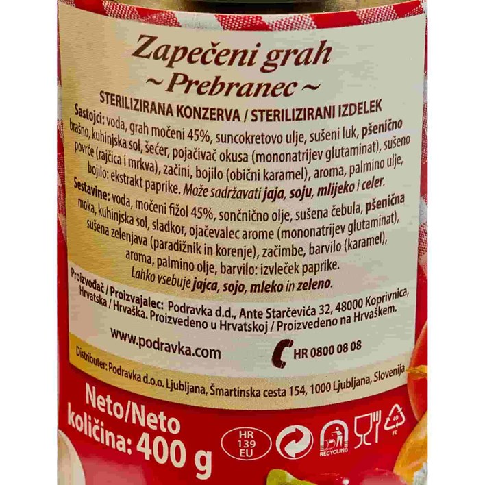 GOTOVO JELO ZAPEČENI GRAH 400g LIMENKA PODRAVKA