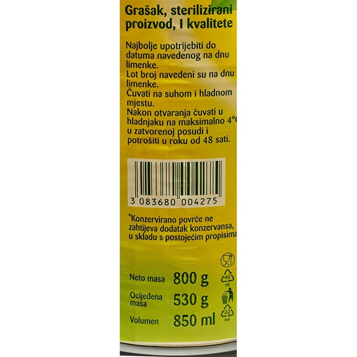 GRAŠAK BONDUELLE 800g LIMENKA ORBICO