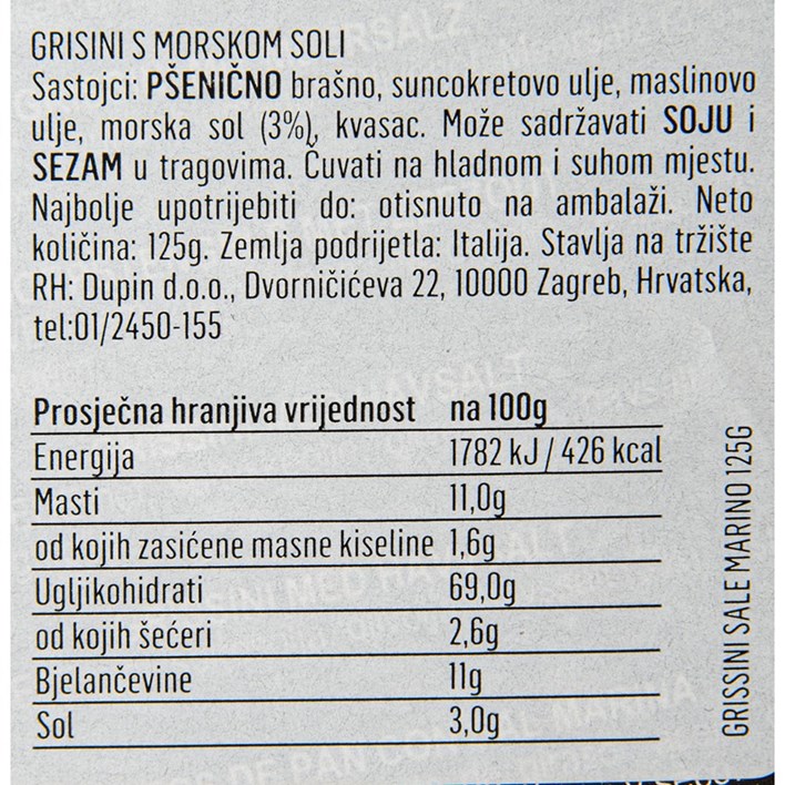 GRISINI MORSKA SOL 125g DUPIN