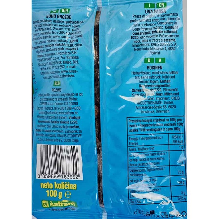 GROŽĐE SUHO 100g ŠAFRAM