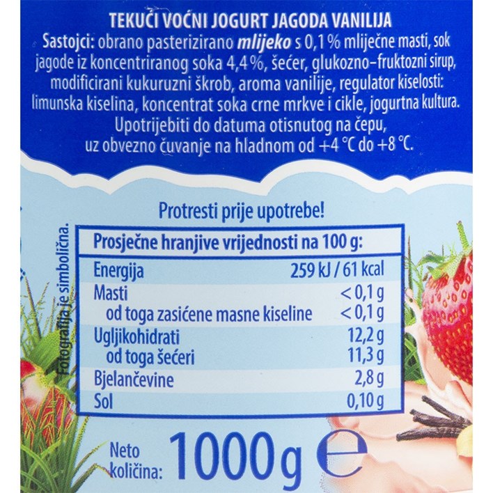 JOGURT VOĆNI DOMAĆA KRAVICA JAGODA 1l VINDIJA ULTRA