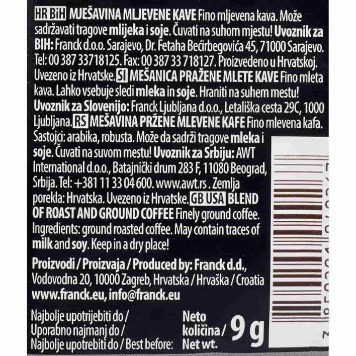 KAVA FRANCK COFFEE & GO INTENSE MLJEVENA 9g FRANCK