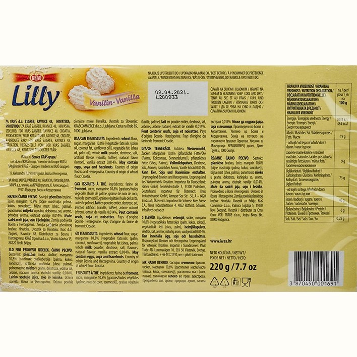 KEKS LILLY VANILIN 220g KRAŠ