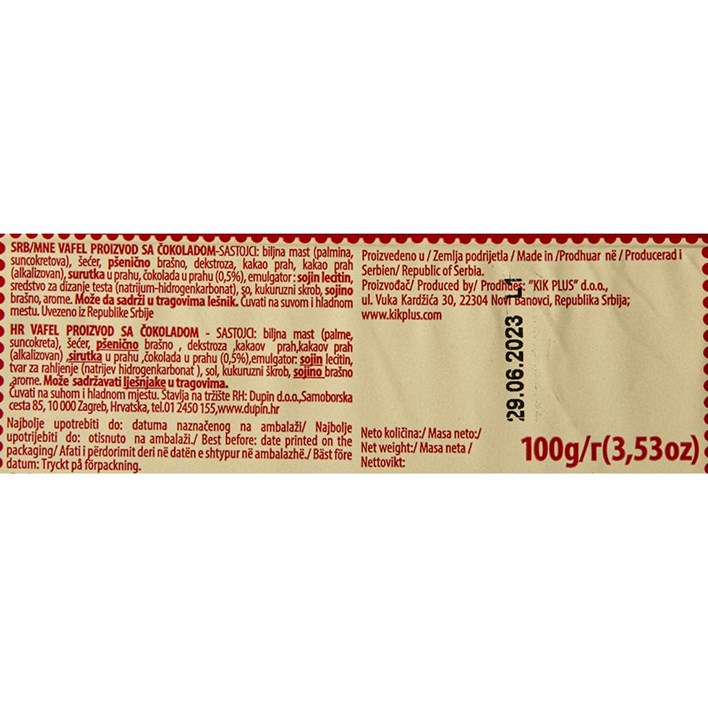 KEKS NAPOLITANKA SA ČOKOLADOM 100g DUPIN