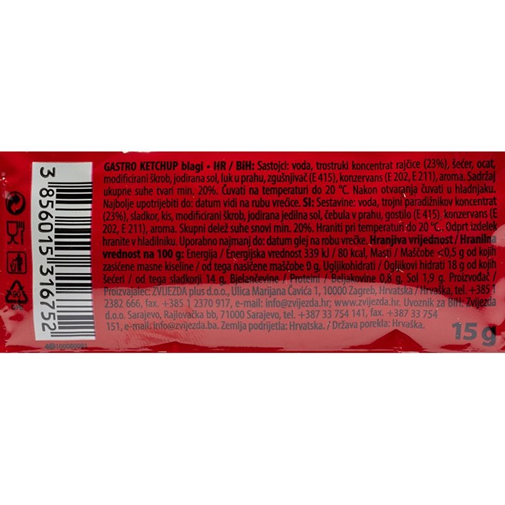 KETCHUP GASTRO BLAGI 15g ZVIJEZDA