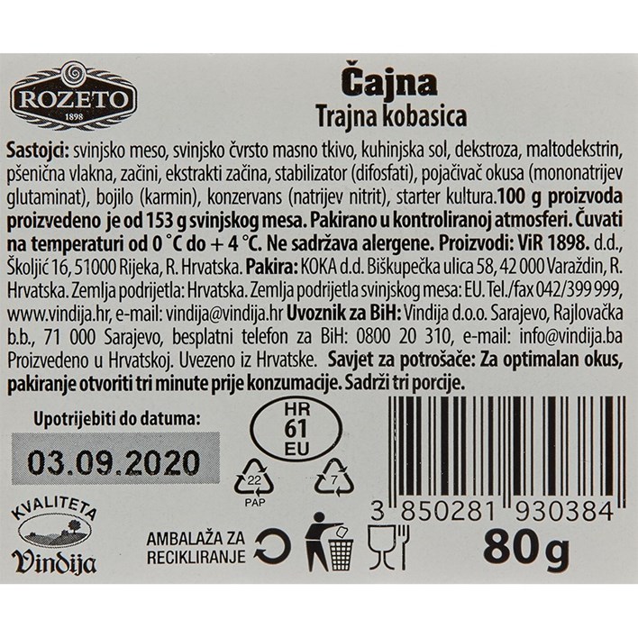 SALAMA ROZETO ČAJNA 80G VINDIJA