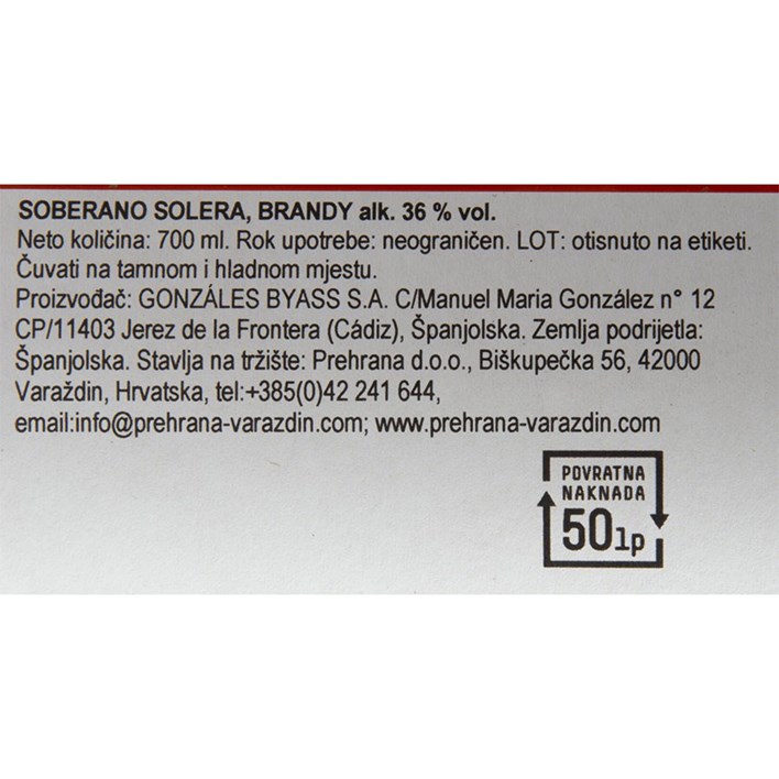 KONJAK SOBERANO SOLERA 0,7l PREHRANA