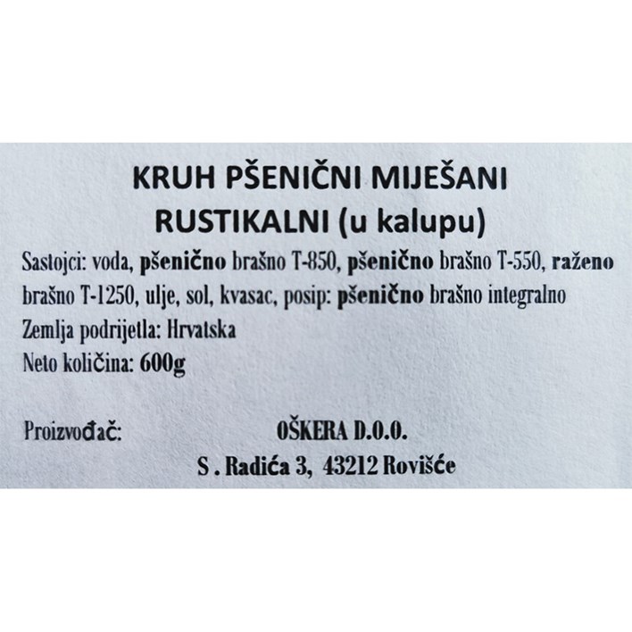 KRUH RUSTIKALNI MIJEŠANI KALUP 600g OŠKERA