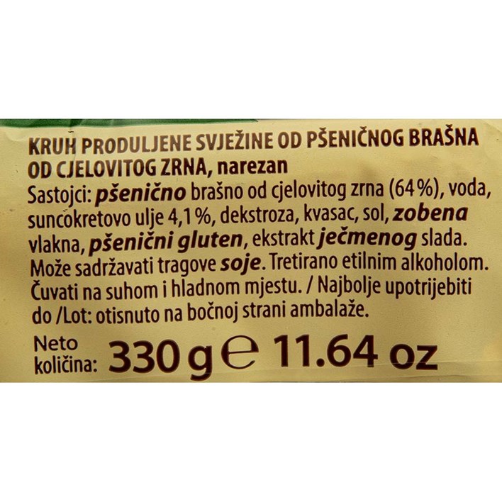 KRUH TOAST INTEGRALNI 330g ULTRA