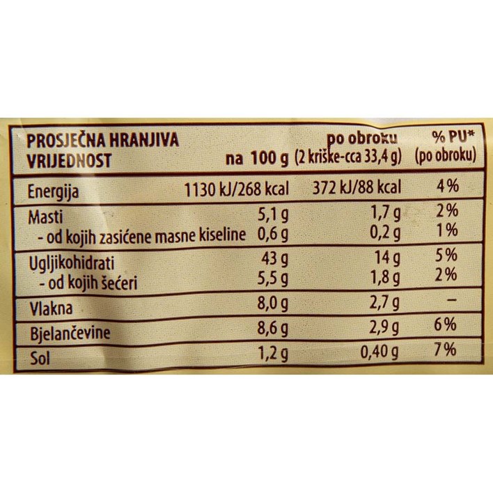 KRUH TOAST INTEGRALNI 330g ULTRA