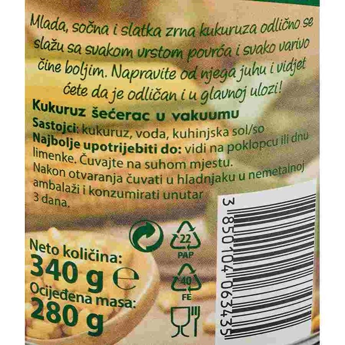 KUKURUZ ŠEĆERAC 340g PODRAVKA