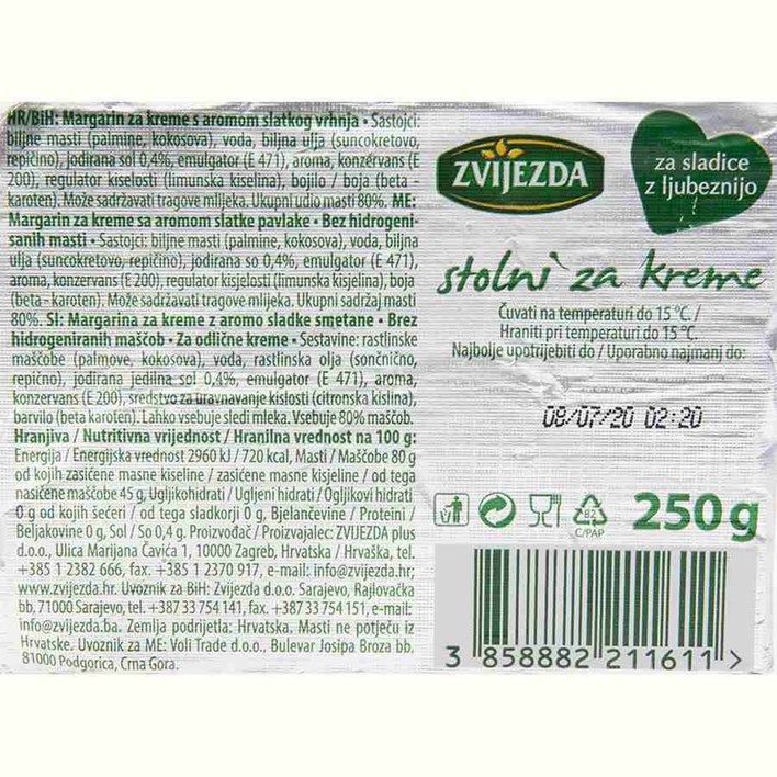 MARGARIN ZA KREME 250g ZVIJEZDA