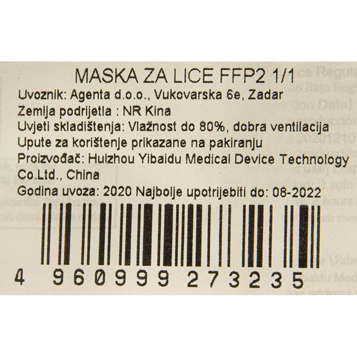 MASKA HIGIJENSKA KN95 FFP2 AGENTA