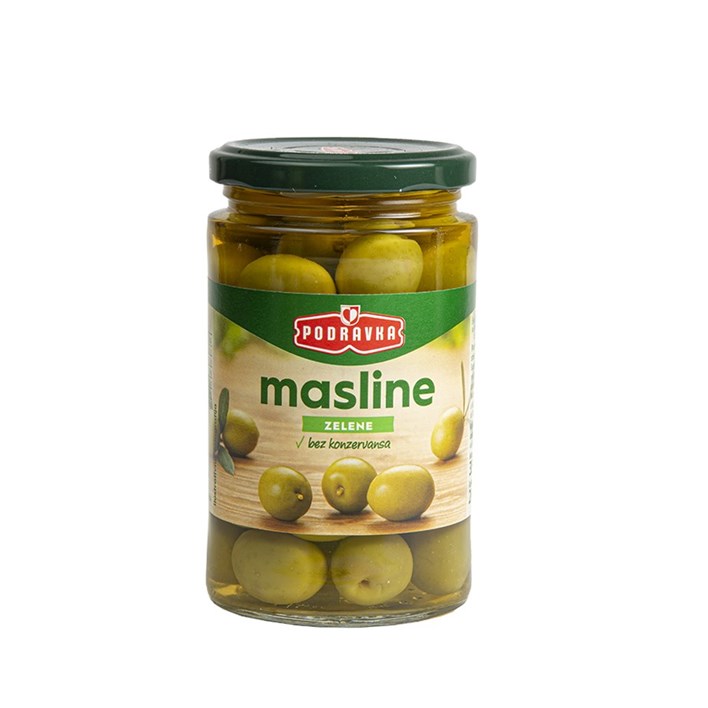 MASLINE ZELENE ODGORČENE 350g PODRAVKA