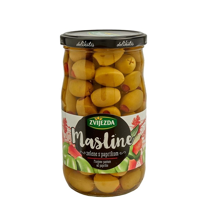MASLINE ZELENE PUNJENE PAPRIKOM 700g ZVIJEZDA
