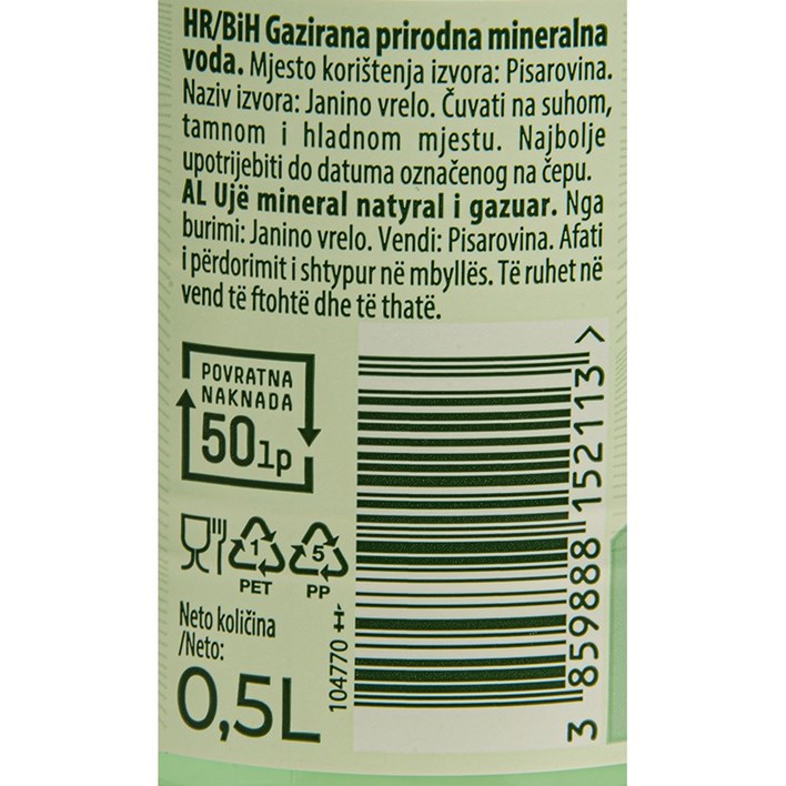 MINERALNA VODA JAMNICA 0,5l PVC JAMNICA
