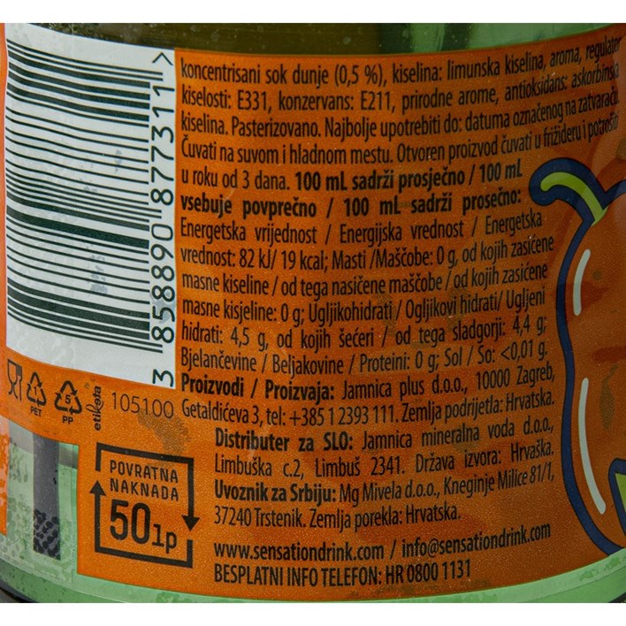 MINERALNA VODA JAMNICA SENSATION DUNJA KRUŠKA 0,5l JAMNICA