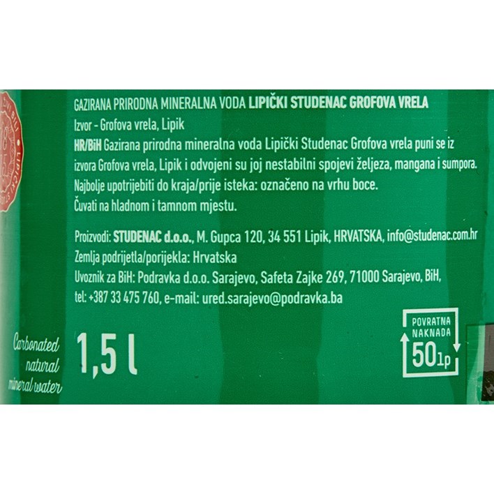 VODA MINERALNA STUDENAC 1,5l PVC