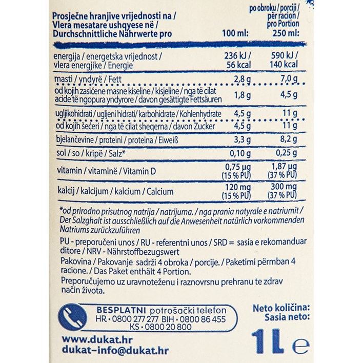 MLIJEKO TRAJNO 2,8%mm 1l DUKAT