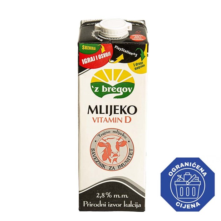 MLIJEKO TRAJNO 2,8%mm + D VITAMIN 1l VINDIJA