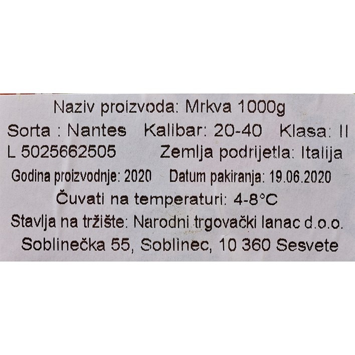 MRKVA PAKOVANA KLASA II 1kg NTL