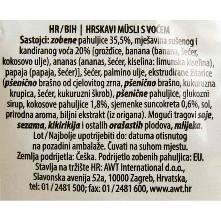 MUESLI CRUNCHY FRUIT 350g AWT