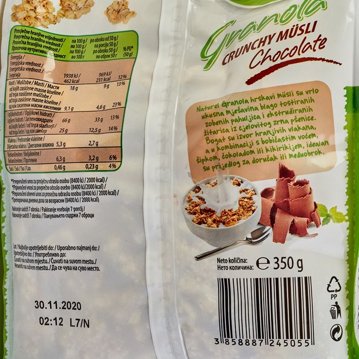 MUESLI GRANOLA ČOKOLADA 350g AWT