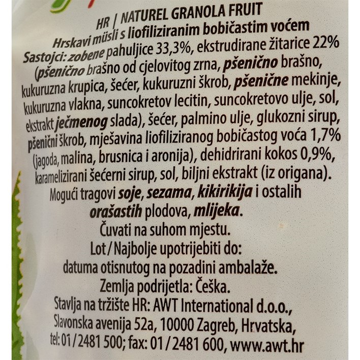 MUESLI GRANOLA FRUIT 350g AWT