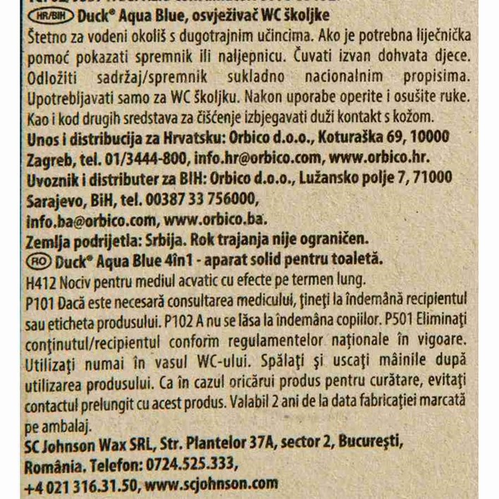 OSVJEŽIVAČ ZA WC ŠKOLJKU DUCK AQUA BLUE 40g ORBICO