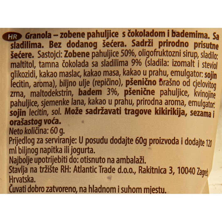 PAHULJICE ZOBENE GRANOLA BOOM BOX ČOKOLADA 60g ATLANTIC