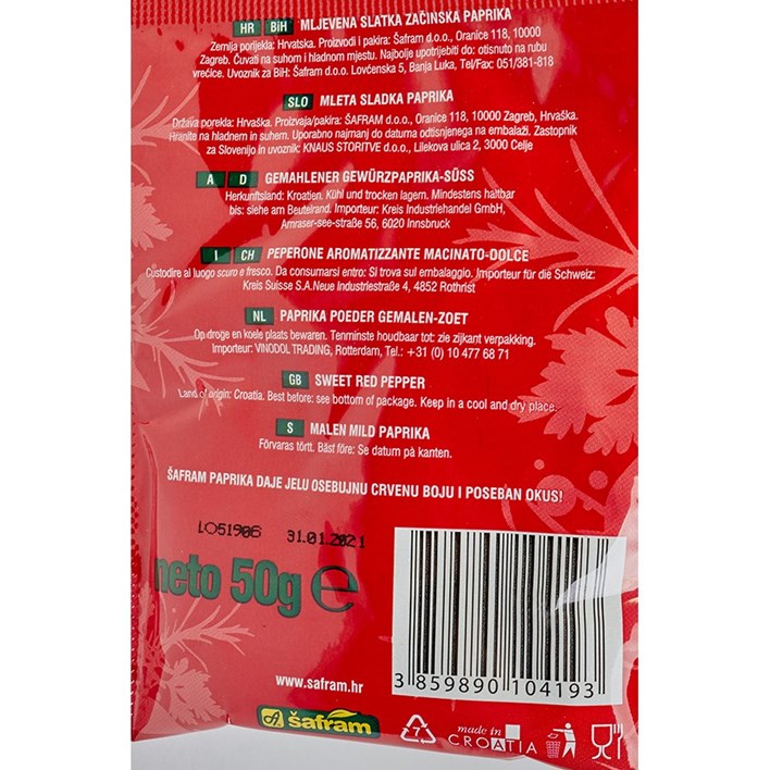 PAPRIKA SLATKA MLJEVENA 50g ŠAFRAM