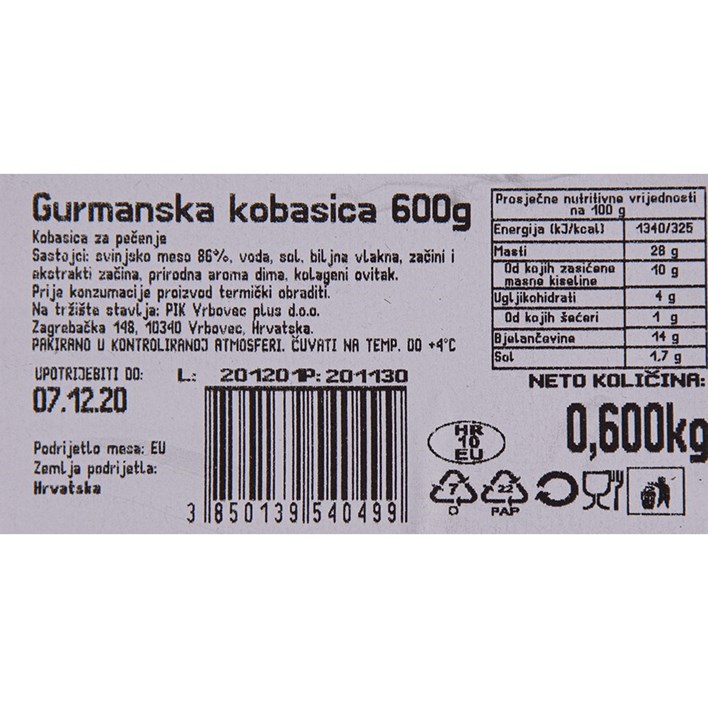 PIK GURMANSKA KOBASICA 600g PIK