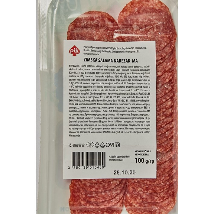ZIMSKA KOBASICA NAREZANA 100G PIK