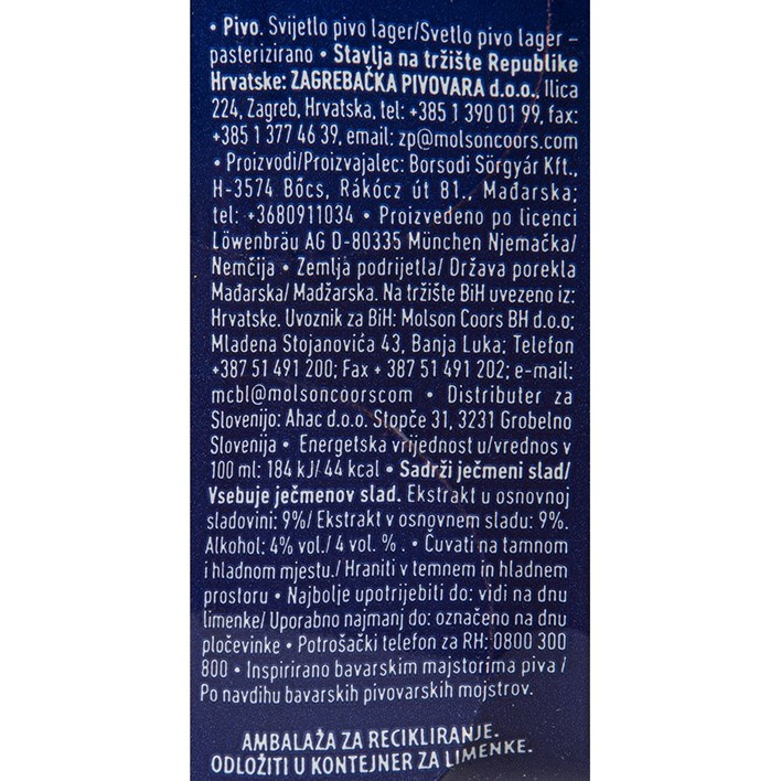 PIVO LOWENBRAU 4X0,5l LIMENKA ZAGREBAČKA PIVOVARA